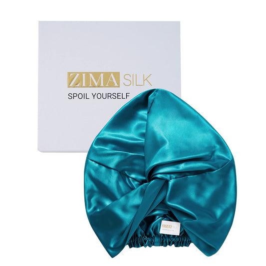 ZIMASILK 100% 22 Momme Mulberry Silk Bonnet for Sleeping, Double-Layer Silk, Natural Silk Hair Wrap for Hair Care with Elastic & Tie Band Stay On Head (1Pc, Peacock Green)
