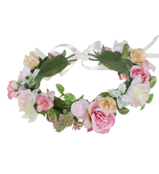 Vivivalue Fairy Flower Crown Even Headband Elf Floral Headpiece for Women Girls Woodland Forest Circlet Halloween Renaissance Wedding Bridal Cosplay Prom Photo Props Pink