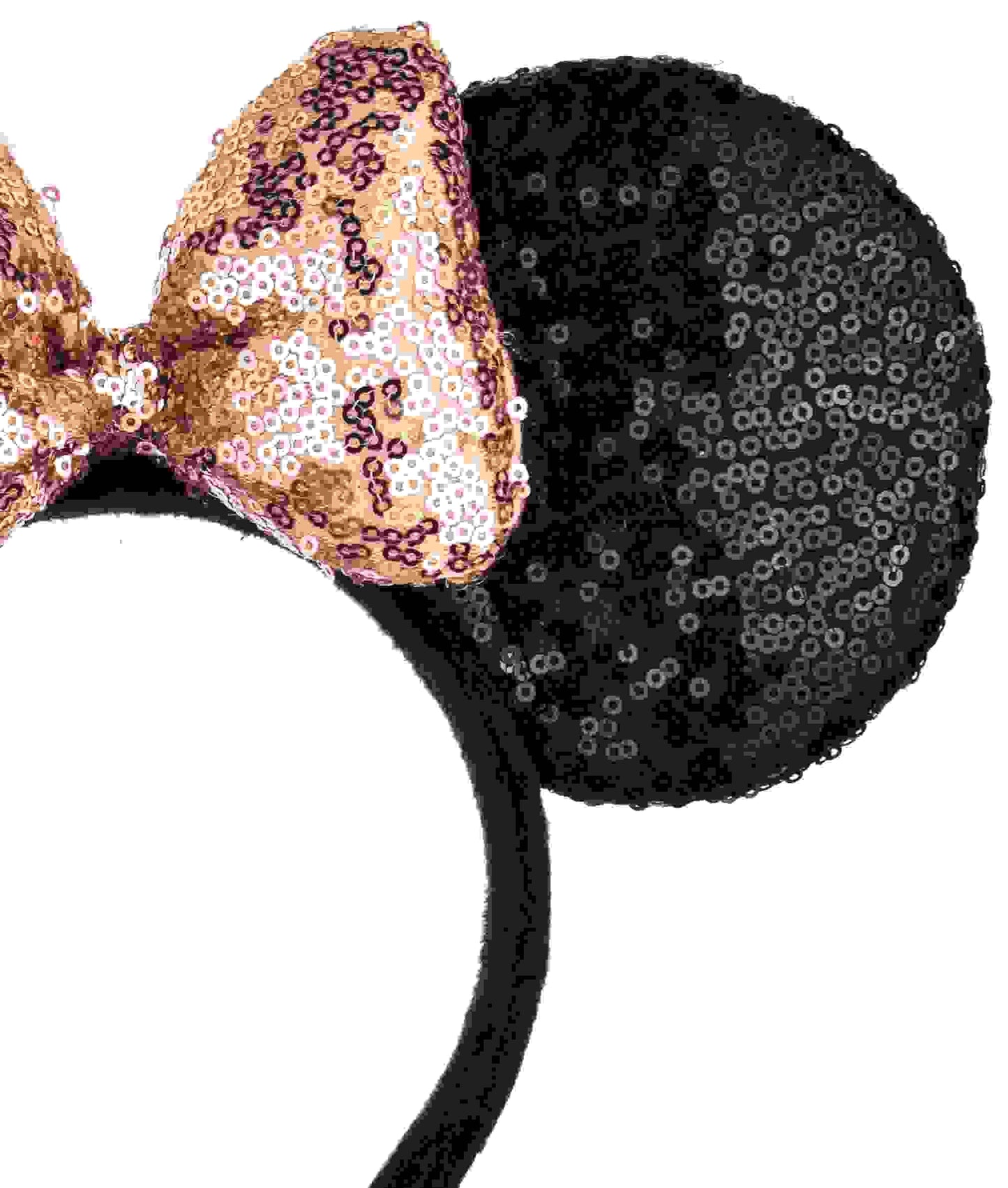 A Miaow 3D Black Mouse Sequin Ears Headband MM Glitter Butterfly Hair Clasp Park Supply Adults Women Photo Accessory (Black and Champagne)