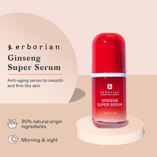 Erborian Ginseng Super Serum - Anti-Aging Hydrating Peptide Complex for Smooth, Even Skin Tone