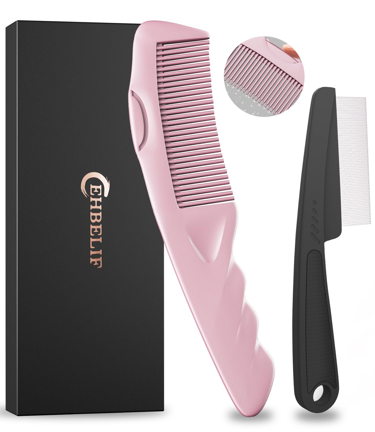Dandruff Comb | 2PC Upgraded Fine Tooth Scalp Detox Comb for Women, Men & Kids - Pink Hair Care Tool