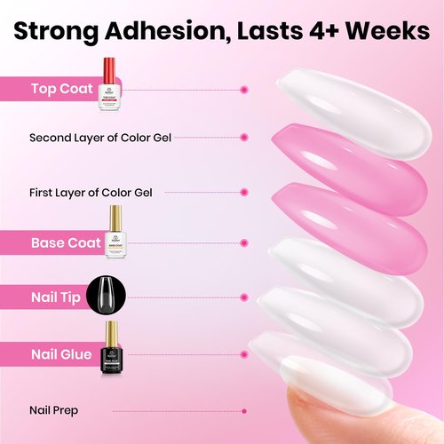 Beetles Gel Nail Kit Etch-X, Medium Coffin, 288pcs 12 Sizes Nail tips, 3Pcs 15ml HEMA-Free Nail Glue Top Coat & Base Gel Set, for Acrylic Press On Nail, Long Lasting Extension DIY Set at Home