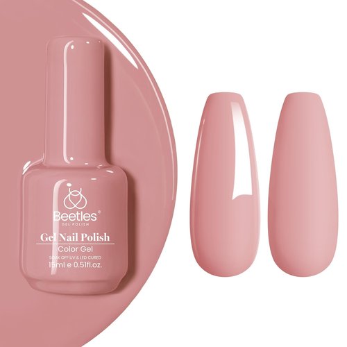 Beetles Pink Gel Polish - Dusty Mauve 15ML/0.51Fl Oz, Nude Pink Gel Nail Polish, Soak Off UV LED Lamp Nail Art, Long-Lasting Manicure Salon DIY Home Spring Nails - Gifts for Her