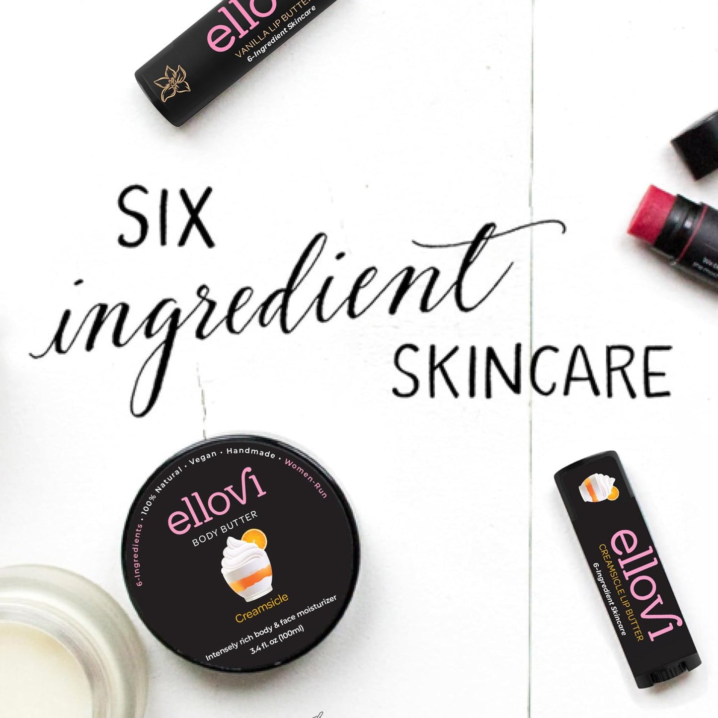 Ellovi Natural Lip Butter Lip Balm - Creamsicle - Pure Enough to Eat - Made With Just 6 Vegan Ingredients - 100% Natural & Organic Moisturizing Lip Care for All Day Hydration (2-Pack)