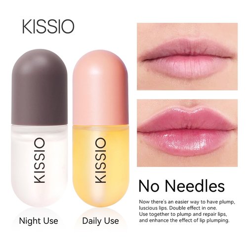 KISSIO Lip Plumper Set - Natural Lip Plumper Gloss for Day & Night Use | 2-Piece Moisturizing Care