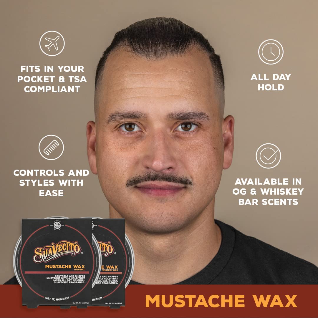 Suavecito Mustache Wax - Original Scent, All-Day Hold, 1.5 oz Portable Tin for Grooming & Styling