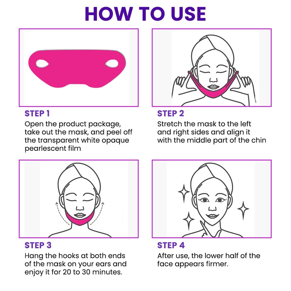 Kaely 8Pcs V Line Lifting Mask,Double Chin Mask,Chin Strap for Double Chin for Women,Face Lift Mask with Collagen,Hydrating Anti-aging,Red-Small Size