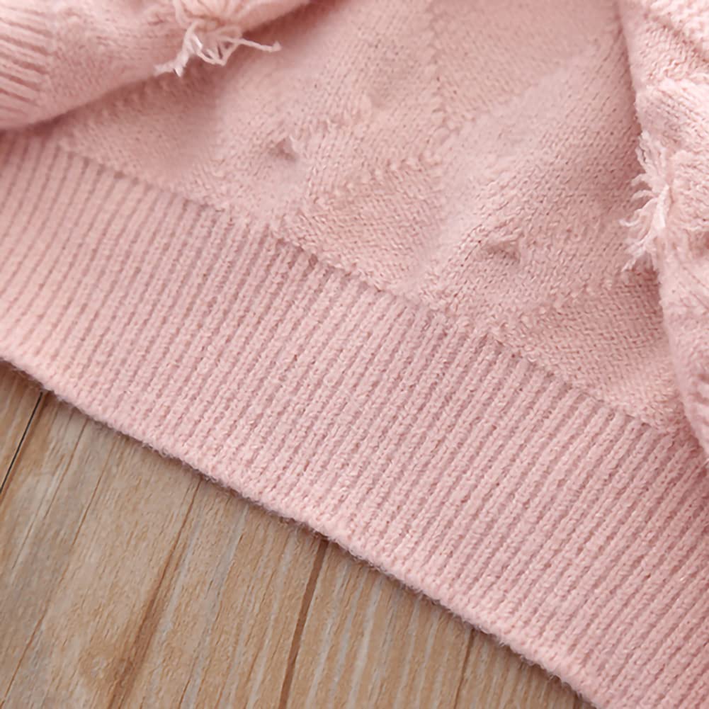 Toddler Baby Girls Autumn Winter Fall Clothes Knit Long Sleeve Ruffle Sweater Top+Pleated Mini Tutu Skirt 2pcs Outfit for Kids Princess Casual Playwear Homewear Clothing Set Pink-Ball 18-24 Months