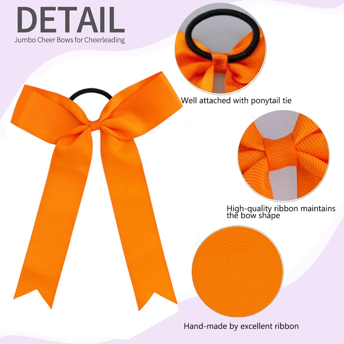 Hipcheer 20pcs Collegiate Style Cheer Bows for Girls, Long Tail Skinny Cheer Bow Ponytail Holder Handmade Bows for Girls Teens Softball Cheerleader Sports (Orange)