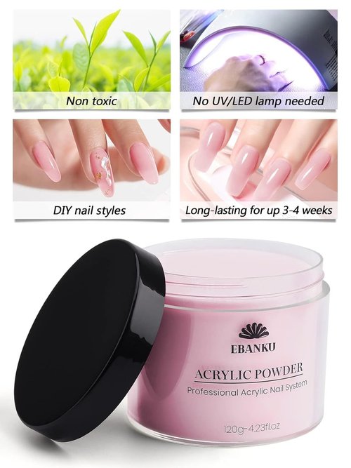 EBANKU Acrylic Powder - Pink 120g | Long-Lasting 3D Nail Extensions & Carving, No Lamp Needed