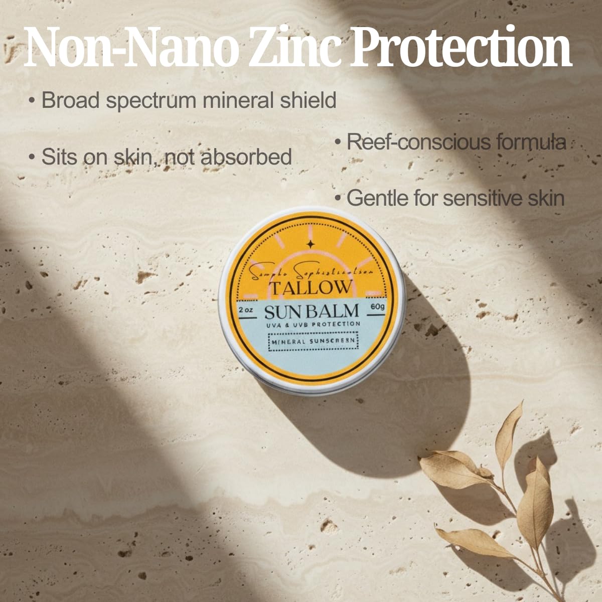 Tallow Sun Balm - Tinted Mineral Sunscreen with Grassfed Tallow & Zinc Oxide | SPF 30, Reef Safe (2 oz) - Fair