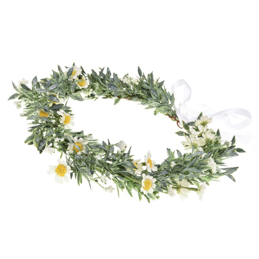 Lucky Summer Floral Headpiece Bridal Flower Headband Boho Floral Crown Photo Prop (Leaf Daisy)