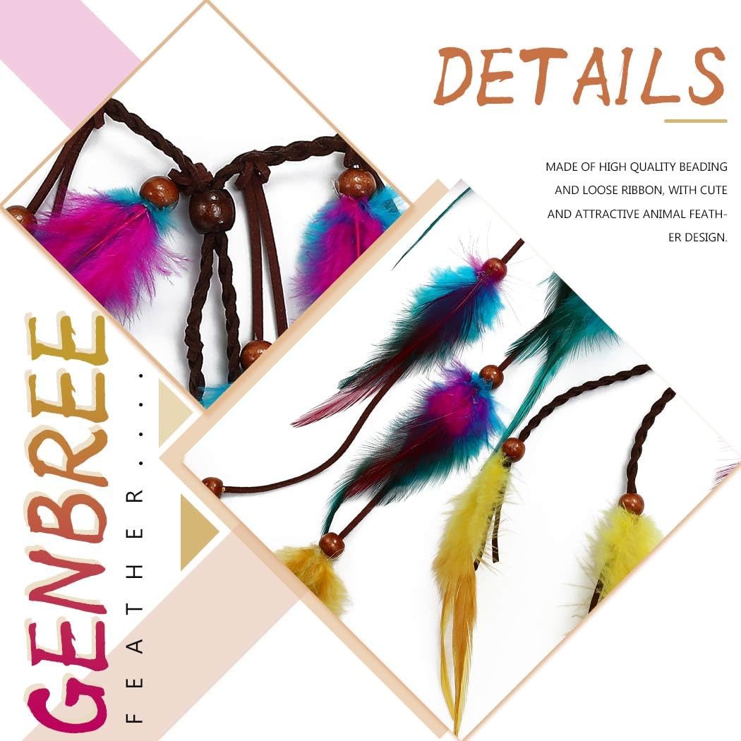 GENBREE Boho Feather Headband Gypsy Headpiece Bohemian Hippie Headbands Indian Hair Band Long Feather Hair Accessories for Women (Pattern 3)