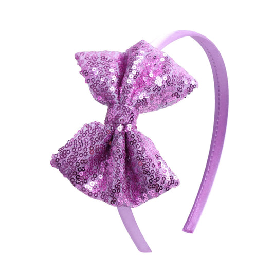 Kiszu Sparkly Sequin Hair Bow Headbands Fashion Glitter Cute Boutique Ribbon Bows for Girls, Kids, and Women (Light Purple)