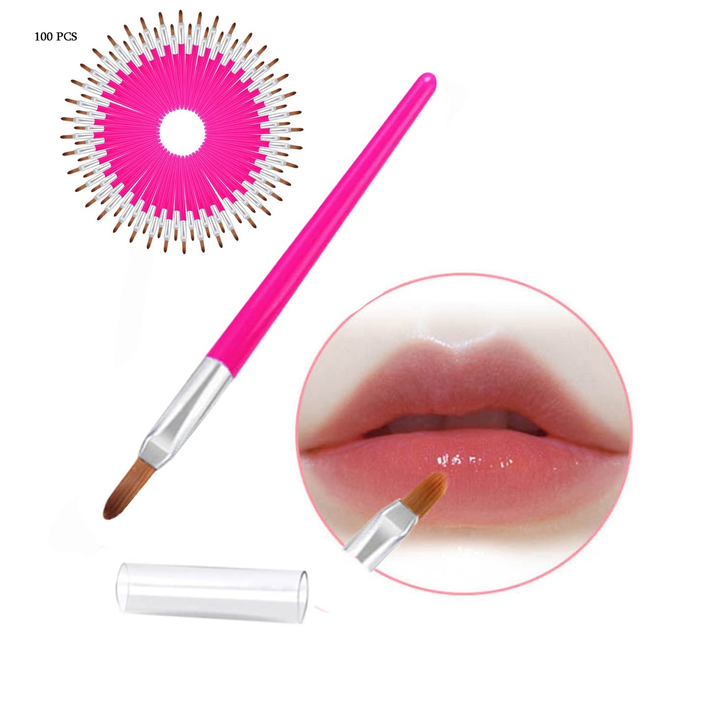 FantasyDay Disposable Makeup Lip Brushes - 100pcs/Set Mini Lip Applicator Eyeshadow Wands, Portable Lip Gloss Brush for Easy Evenly Applying Lip Makeup No Shedding #6