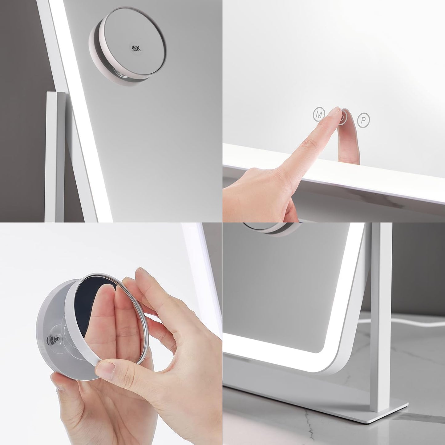 HIEEY Vanity Mirror with Lights, Lighted Makeup Mirror, Three Color Lighting Modes, and 5X Magnification Mirror, Smart Touch Control, 360°Rotation (17.4" x 13.5" White,Gift Box)