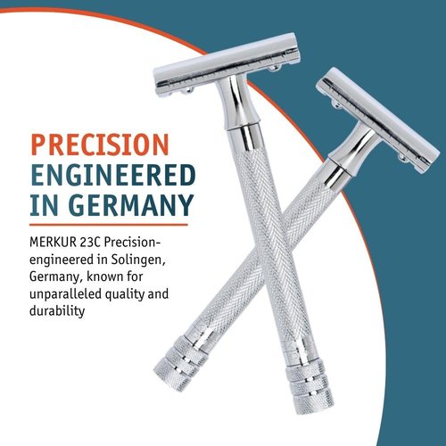 MERKUR 23C Double Edge Safety Razor - Polished Chrome Finish, Long Knurled Handle, Eco-Friendly Design