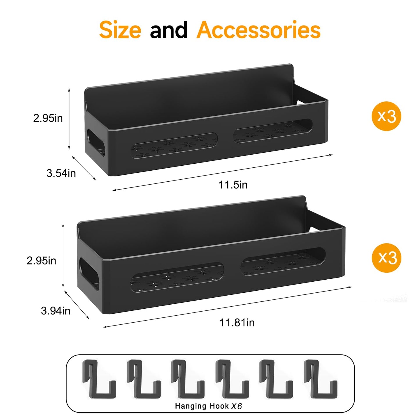 4 Pack Strong Magnetic Spice Rack for Refrigerator, Multipurpose Magnetic Shelf for Fridge with 4 Hooks for kitchen and Bathroom Organization, Black