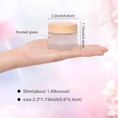 50 Gram/ml Glass Cosmetic Containers with lids，Round Frosted Cosmetic Jars with Leakproof lids,Small Empty Glass Sample Jars for Makeup Lip Scrub Balm Lotions Sample Eye Creams DIY (4 PACK 50ML)