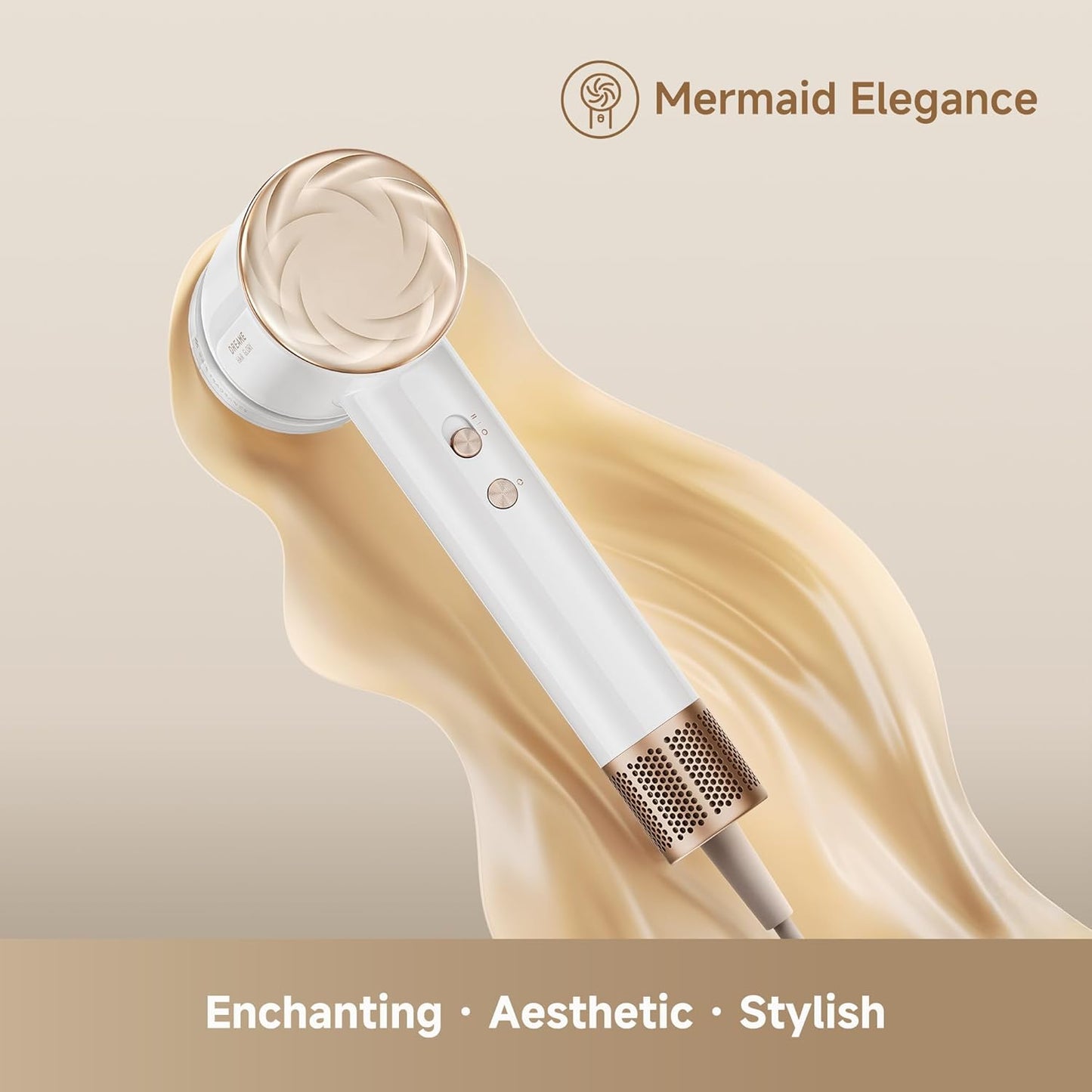 Dreame Glory Mix High-Speed Hair Dryer - Dual Voltage, 3 Magnetic Nozzles, Lightweight White Design