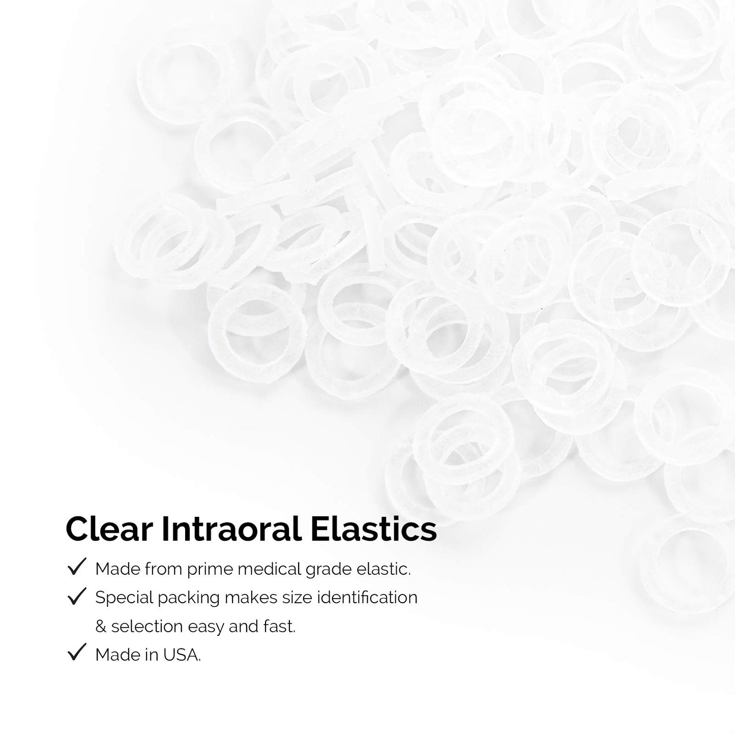 JMU Clear Orthodontic Elastics 1/4 Heavy, 300 Pack Orthodontic Rubber Bands Latex Free Intraoral Elastic Bands Dental Rubber Bands Made in USA