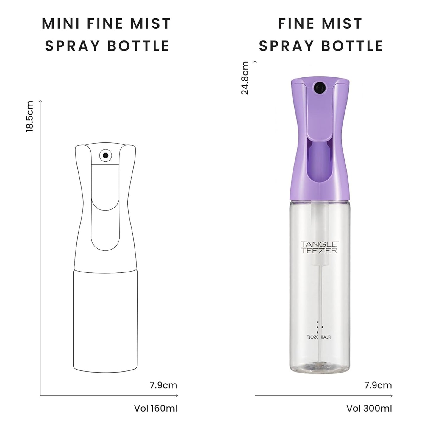 TANGLE TEEZER Fine Mist Continuous Spray Bottle, Reusable and Refillable, for Hair Detangling and Styling, 10.1 oz, Lilac
