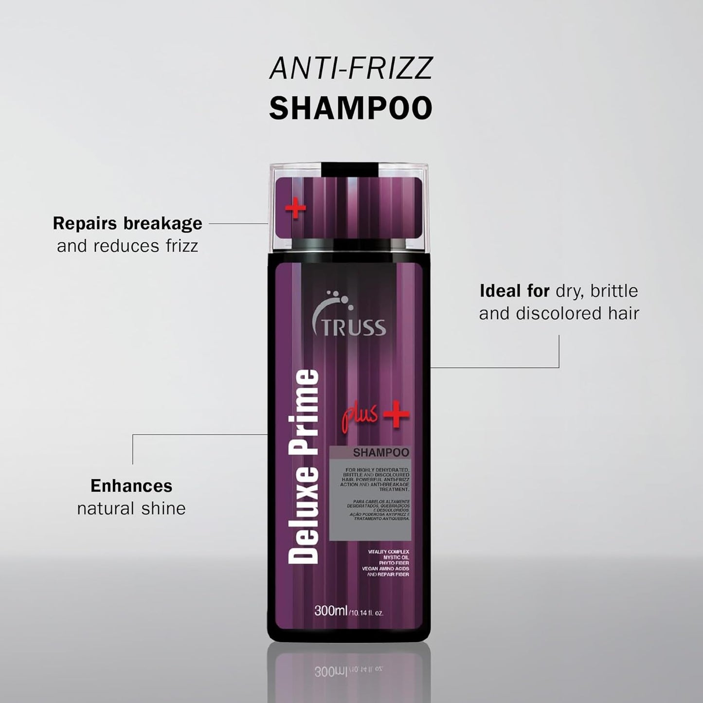 TRUSS Deluxe Prime Plus+ Shampoo - Moisturizing Formula for Dry, Damaged Hair | Frizz Control & Shine (10.1 Fl Oz)