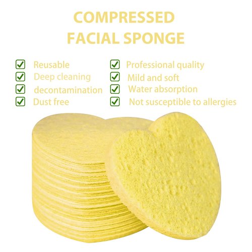 100-Count Compressed Facial Sponges for Estheticians Heart Shape Natural Cellulose Sponge Professional Cosmetic Spa Sponges for Face Cleansing, Massage, Pore Exfoliating, Mask, Makeup Removal, Yellow