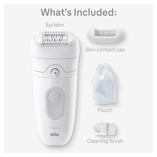 Braun Silk-épil 5 Epilator - Women's Hair Removal Device with Skin Contact Cap | Wet & Dry, Grey