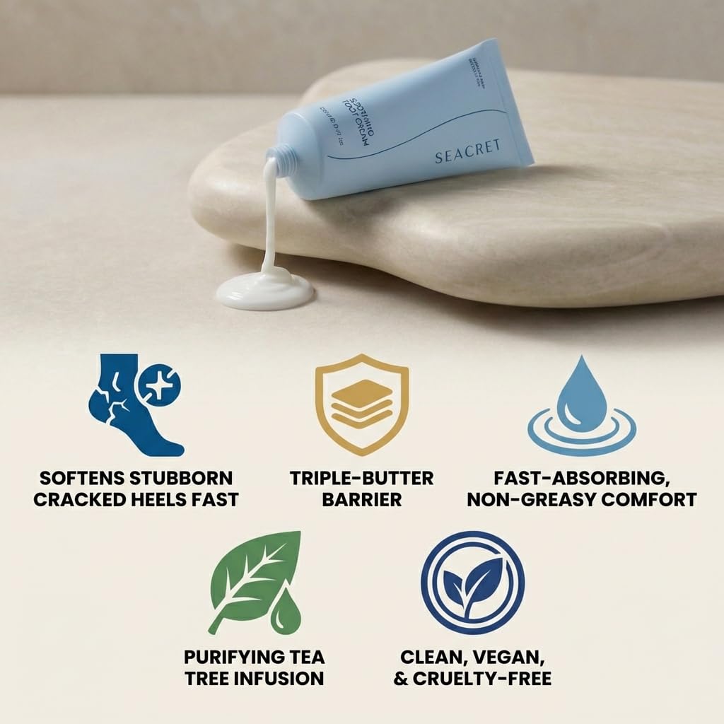 SEACRET Dead Sea Foot Cream - Deep Moisture Heel Repair with Tea Tree Oil & Shea Butter | 3.4 fl oz