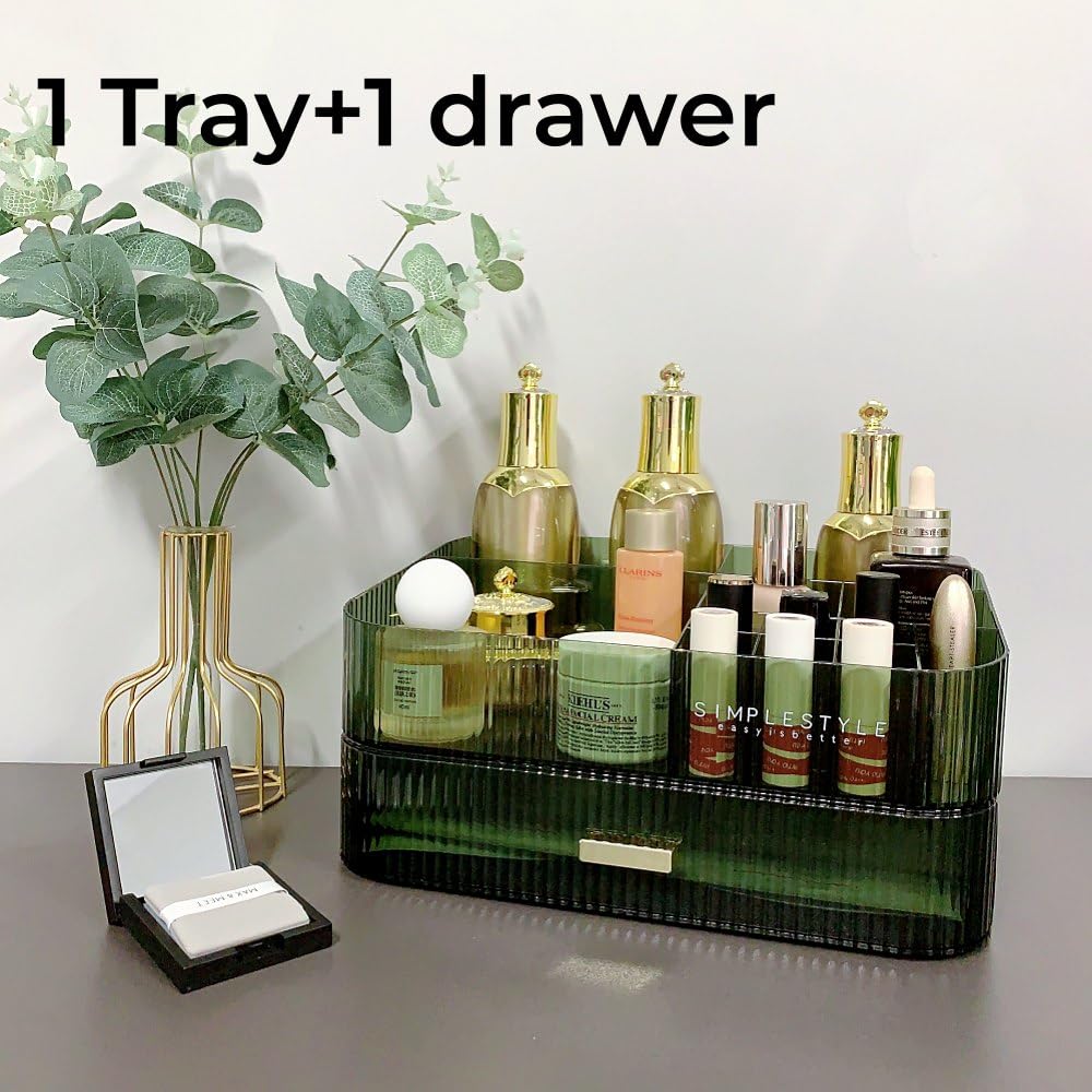 PLINJOY Makeup Organizer with Drawers Stackable Skincare Cosmetic Makeup organization for vanit Bathroom Desk Countertop