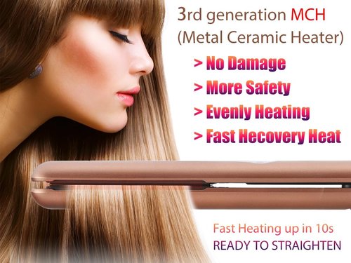 NITION Ceramic Tourmaline Hair Straightener - Fast Heating LCD Flat Iron with 3D Floating Plates | Travel Pouch Included