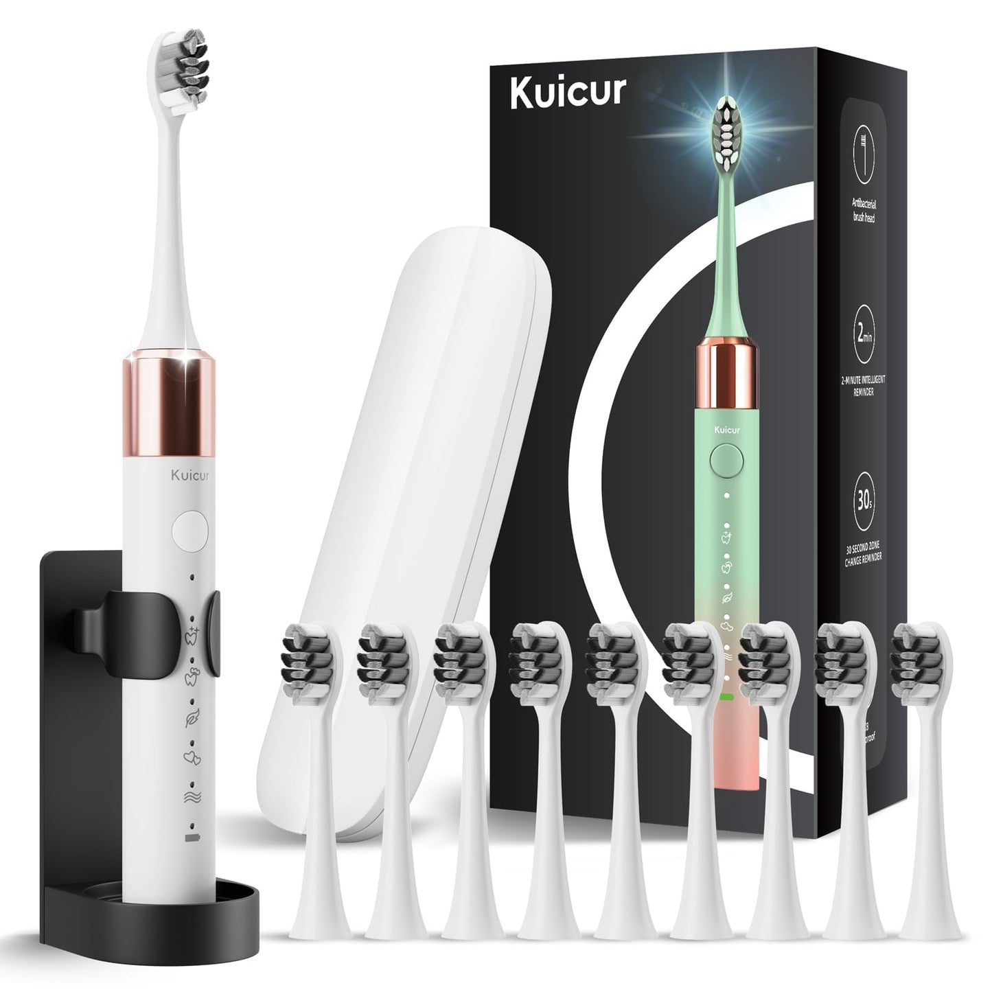 Kuicur 2 Pack Electic Toothbrush - White and Black
