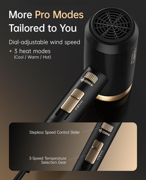 CONFU Ionic Blow Dryer 1600W, Portable Lightweight Fast Drying Negative Ion Hairdryer Blowdryer, 3 Heat Settings & Infinity Speed, with Diffuser and Concentrator Nozzle for Home & Travel