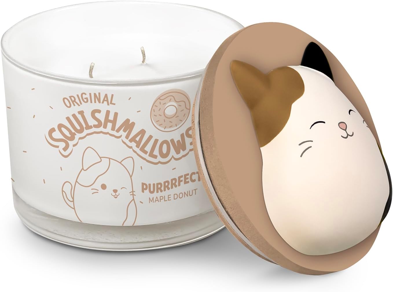 Studio Oh! x Squishmallows Scented Candle, Cam Purrrfect Maple Donut Maple, Cinnamon, Nutmeg & Vanilla, 12 oz, 38 Hour Burn, Reusable Jar, Scented Candles for Home, Relaxing Calming Candle
