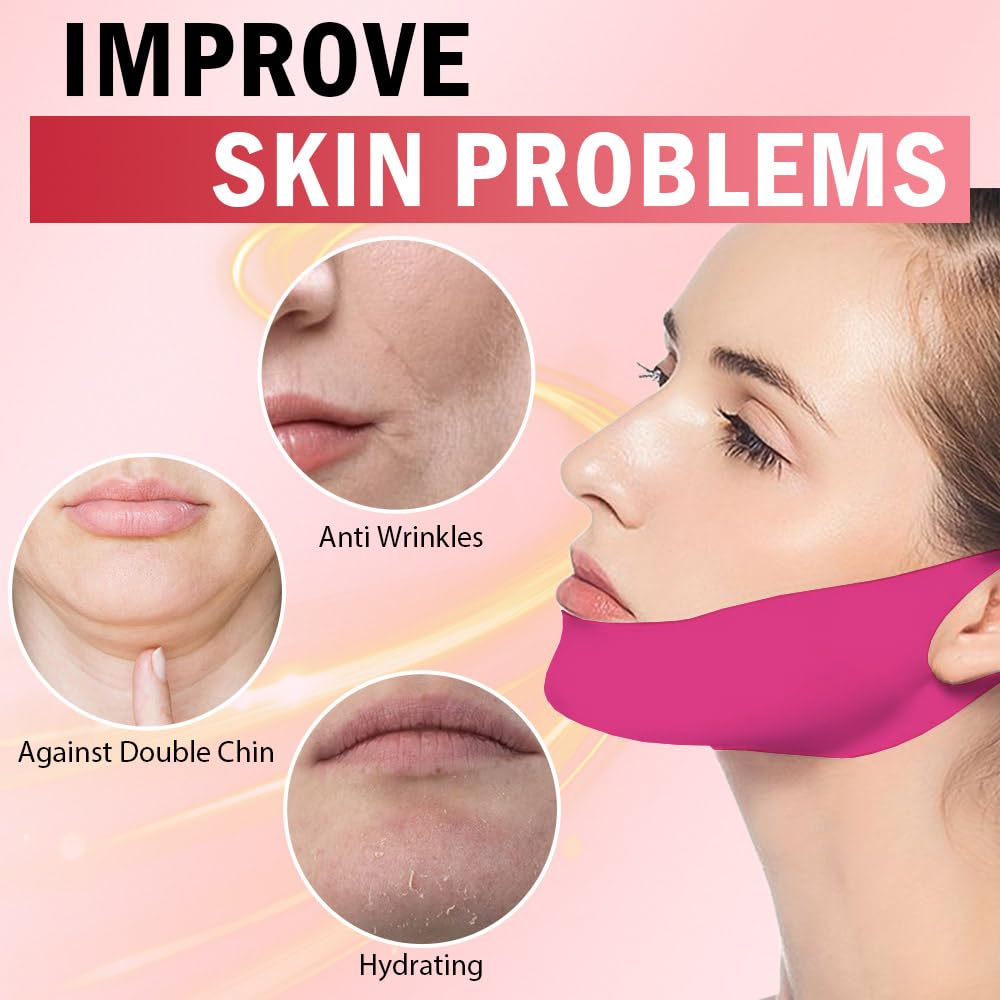 Kaely NEW 8Pcs Red V Line Lifting Mask,V Line Chin Strap,V Shaped Contouring Face Mask with Collagen,Hydrating Anti-aging,Small Size