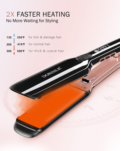 DORISILK 2-in-1 Hair Straightener & Curler - 500°F Ceramic Flat Iron for Frizz-Free, Shiny Hair