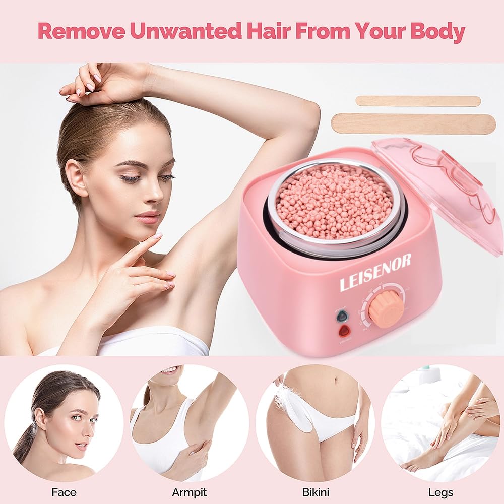 Waxing Kit for Women Men Digital Wax Warmer Hard Wax Kit with 400g Wax Beans for Full Body Brazilian Bikini Armpit Hair Removal Pink