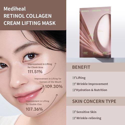 Mediheal Retinol Collagen Cream Lifting Mask | Anti-Aging V-Line Treatment - 10 Count Pack