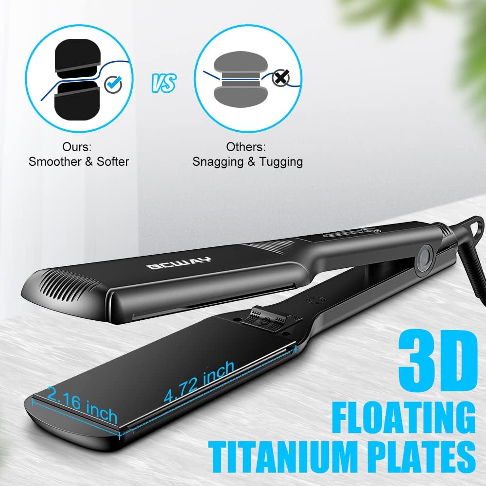 Skiennix Professional Hair Straightener - 2.16'' Extra-Large Titanium Flat Iron with 30s Instant Heating & 5 Heat Settings for All Hair Types