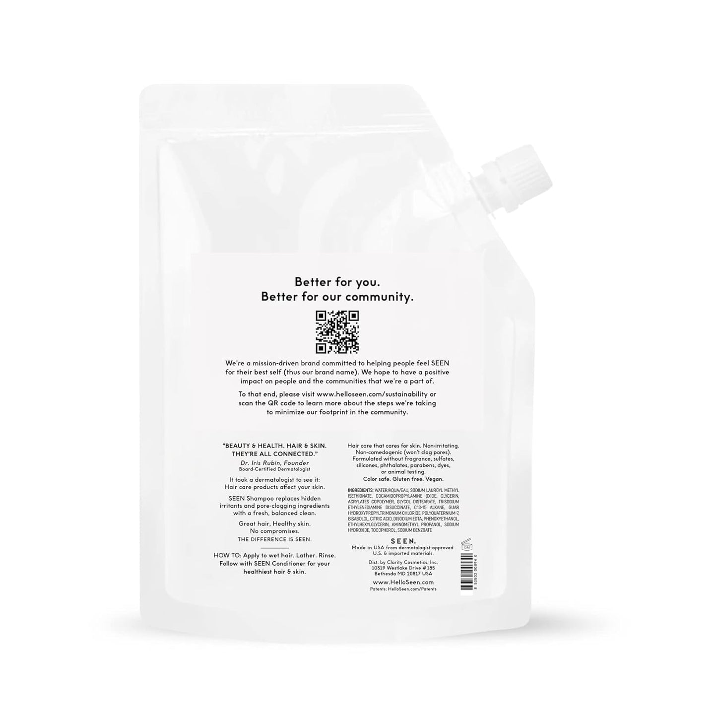 SEEN Shampoo Eco-Refill - Fragrance-Free, Non-Comedogenic Formula for Sensitive & Acne-Prone Skin