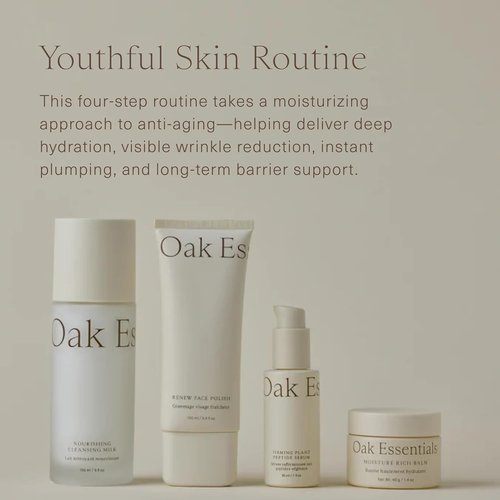 Oak Essentials Youthful Skin Routine Set - 4-Step Renewal Kit with Peptide Serum & Moisture Balm
