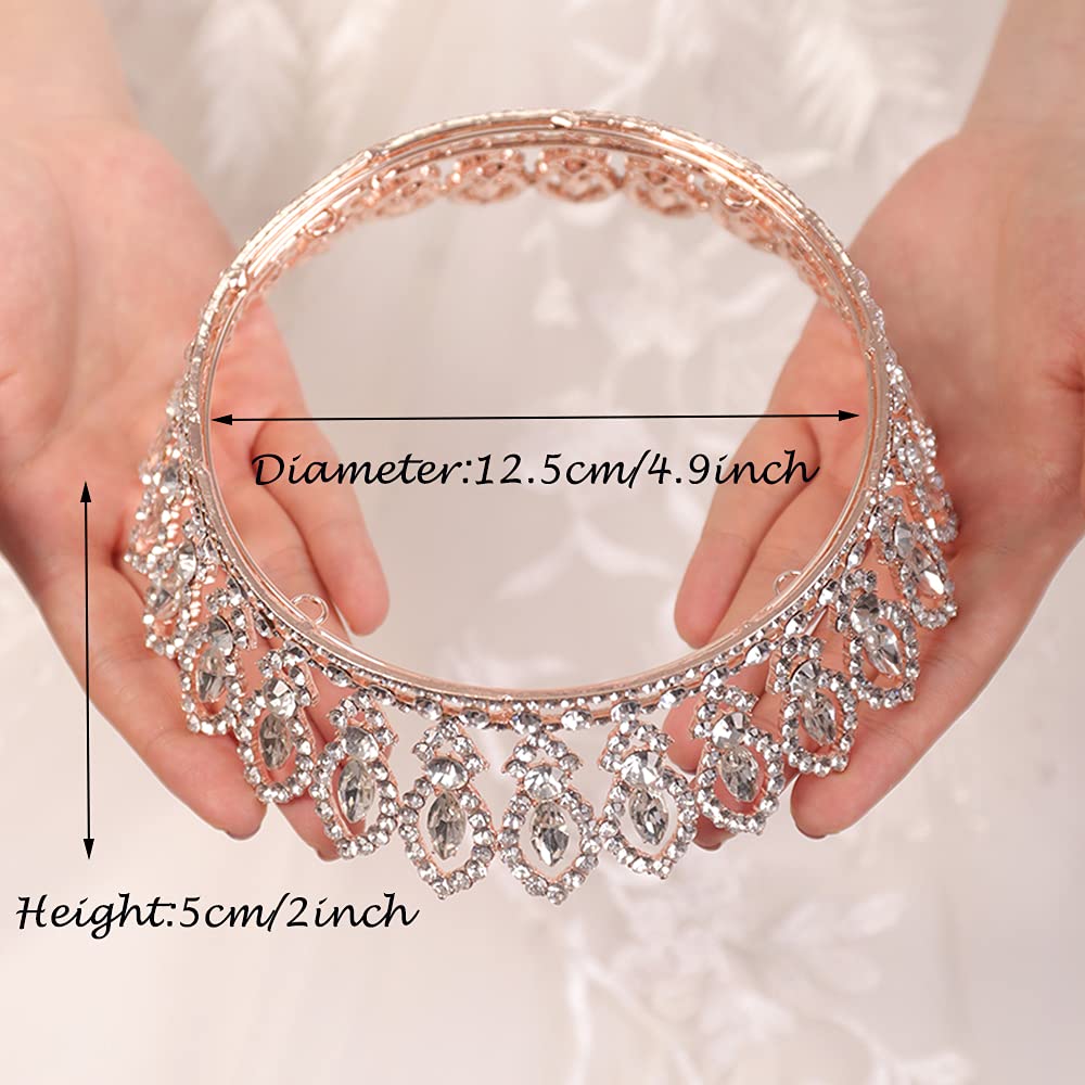 wekicici Crystal Queen Crowns Wedding Gold Tiaras Full Round Pageant Crown Headband Hair Accessories for Birthday Prom Bridal Party Halloween Costume Women(Champagne gold) (weki-3-crown-3-c g)