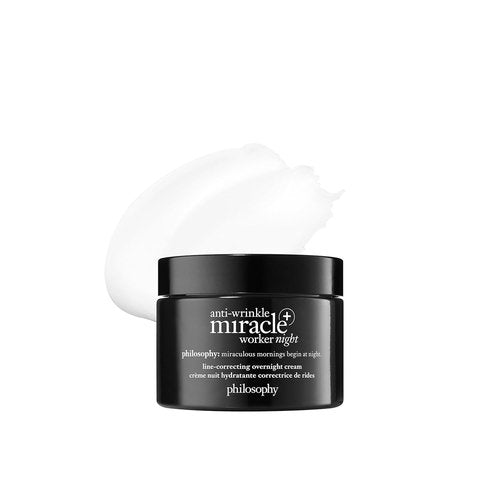 Philosophy Anti-Wrinkle Miracle Worker Overnight Cream - Line-Correcting Face Moisturizer with Vitamin C & Hyaluronic Acid - 2 Fl Oz