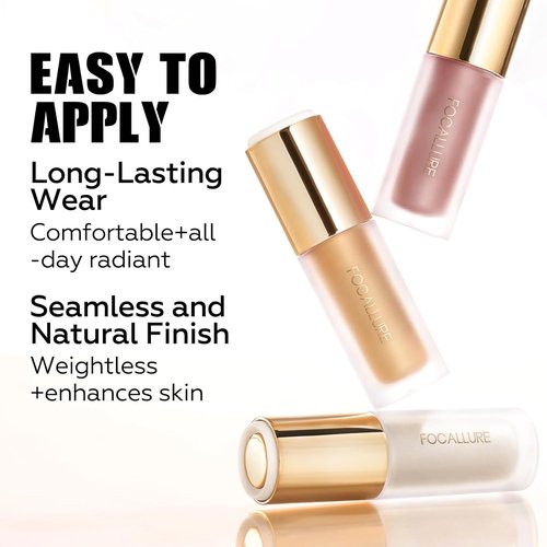 FOCALLURE Shimmer Liquid Highlighter - Smooth Cream Formula for Natural Glow | Long-Lasting Illuminator in Vibrations