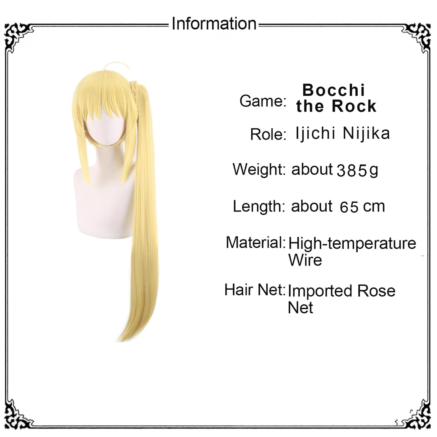 Long Straight Wig Cosplay Ijichi Nijika Role Anime Bocchi the Rock with Yellow Golden Ponytail Women Costume High Temperature Silk Hair Wig for Girl Party Christmas Halloween(Ijichi Nijika)