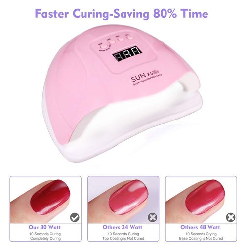 UV LED Nail Lamp, 80W Professional Nail Dryer for Gel Polish Curing - 4 Timer Settings, Fast Drying for Fingers and Toes, Home Salon Manicure Light, Pink