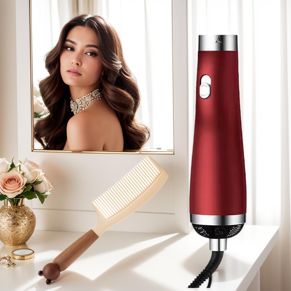 Skiennix Portable Hair Dryer - High-Speed Travel Dryer with Negative Ion Technology | 3 Heat/Speed Settings, Low Noise, Red