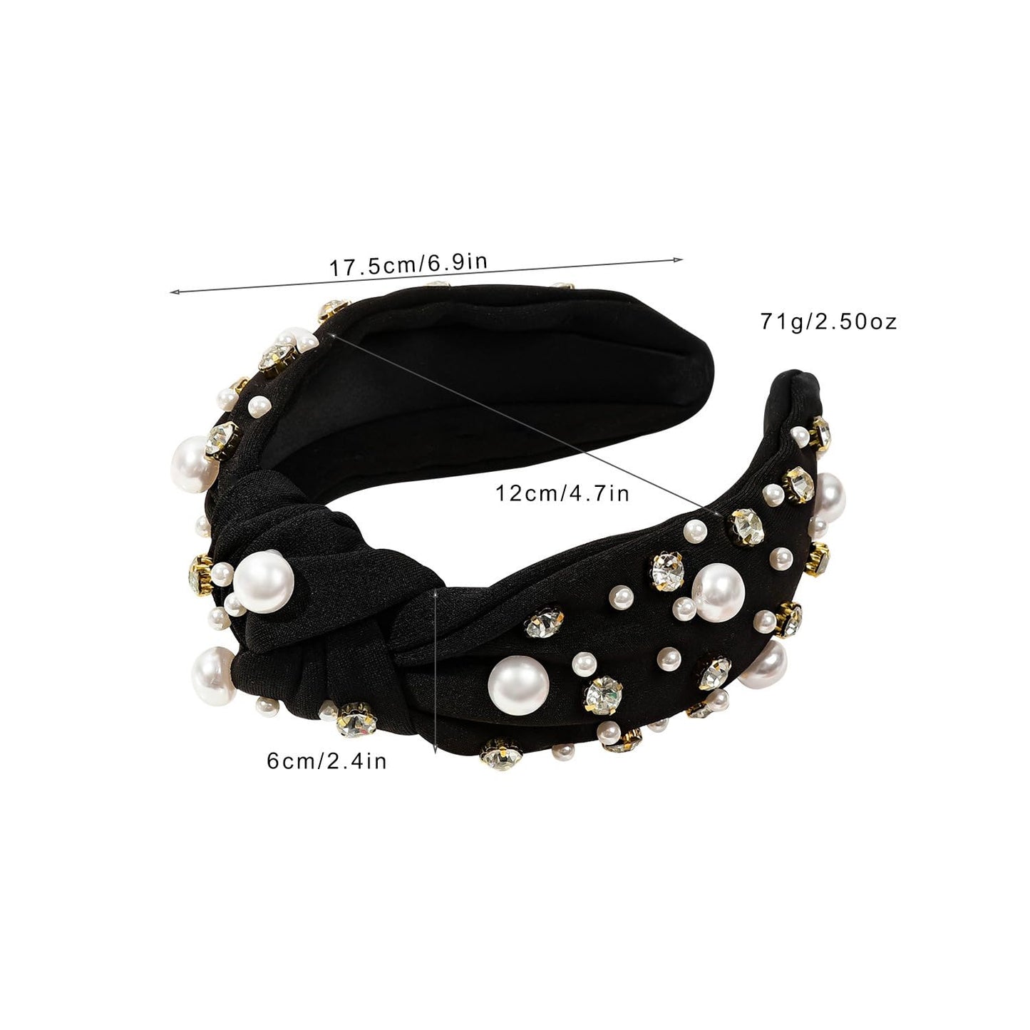 vowyore Pearl Headband Sparkly Rhinestone Pearls Knot Hairband Wide Knotted Headband Headpiece Spring Summer Pink Black Headbands Headwear Accessories