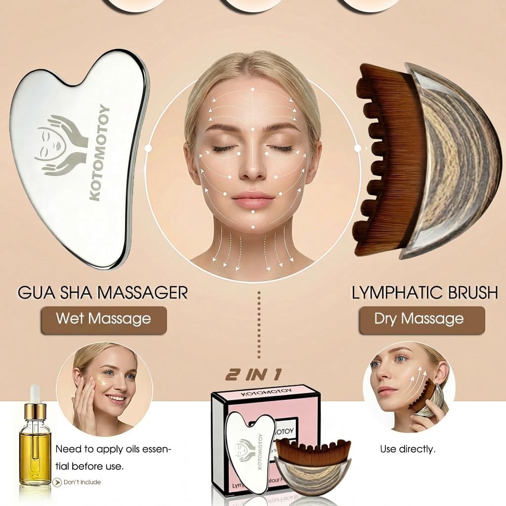 Skiennix Lymphatic Drainage Face Brush - Sculpting Gua Sha Tool for Anti-Puffiness & Skin Glow